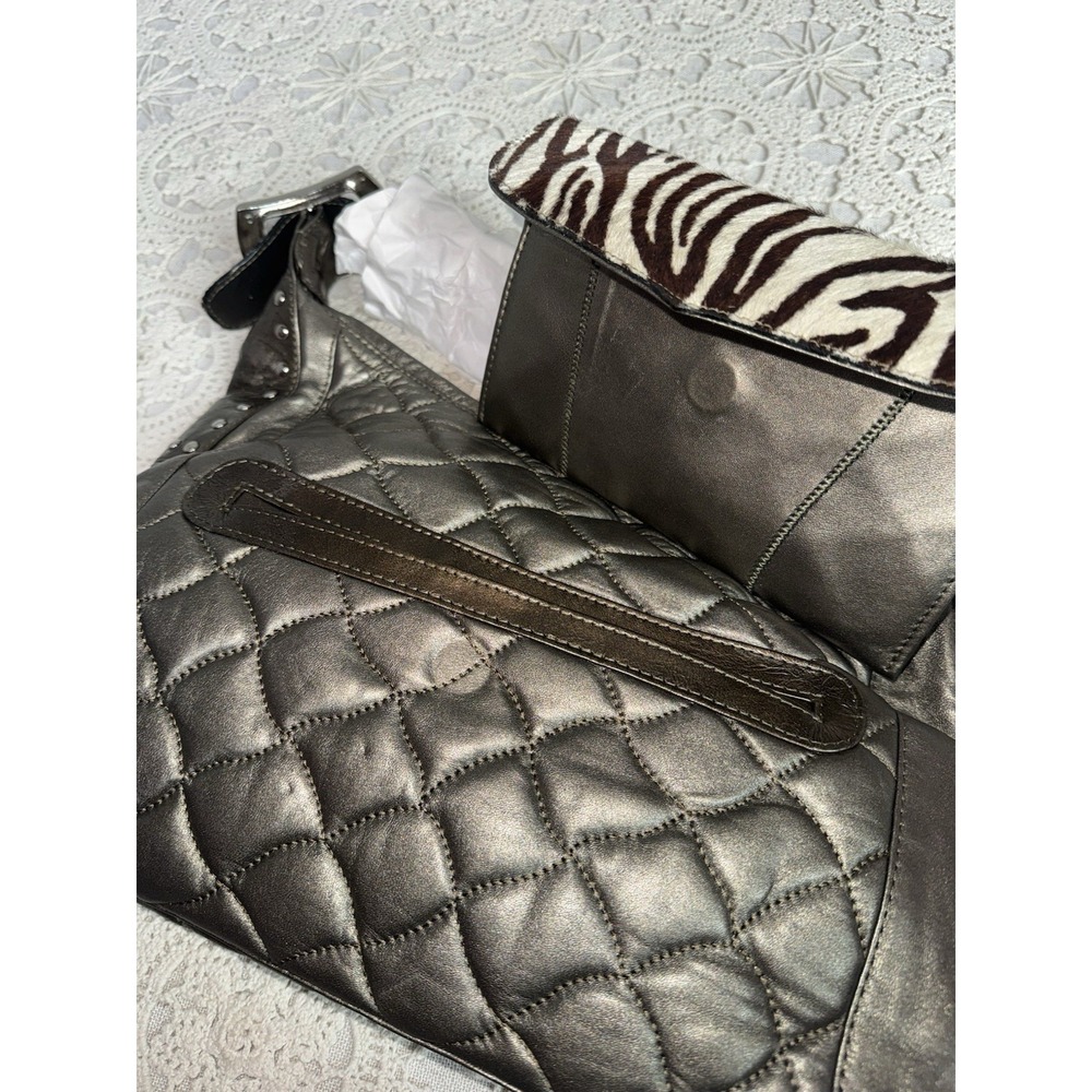 NEW Carlos Falchi Chi Purse Quilted Metallic Zebra Calf Hair Hobo Shoulder Bag - Picture 13 of 13